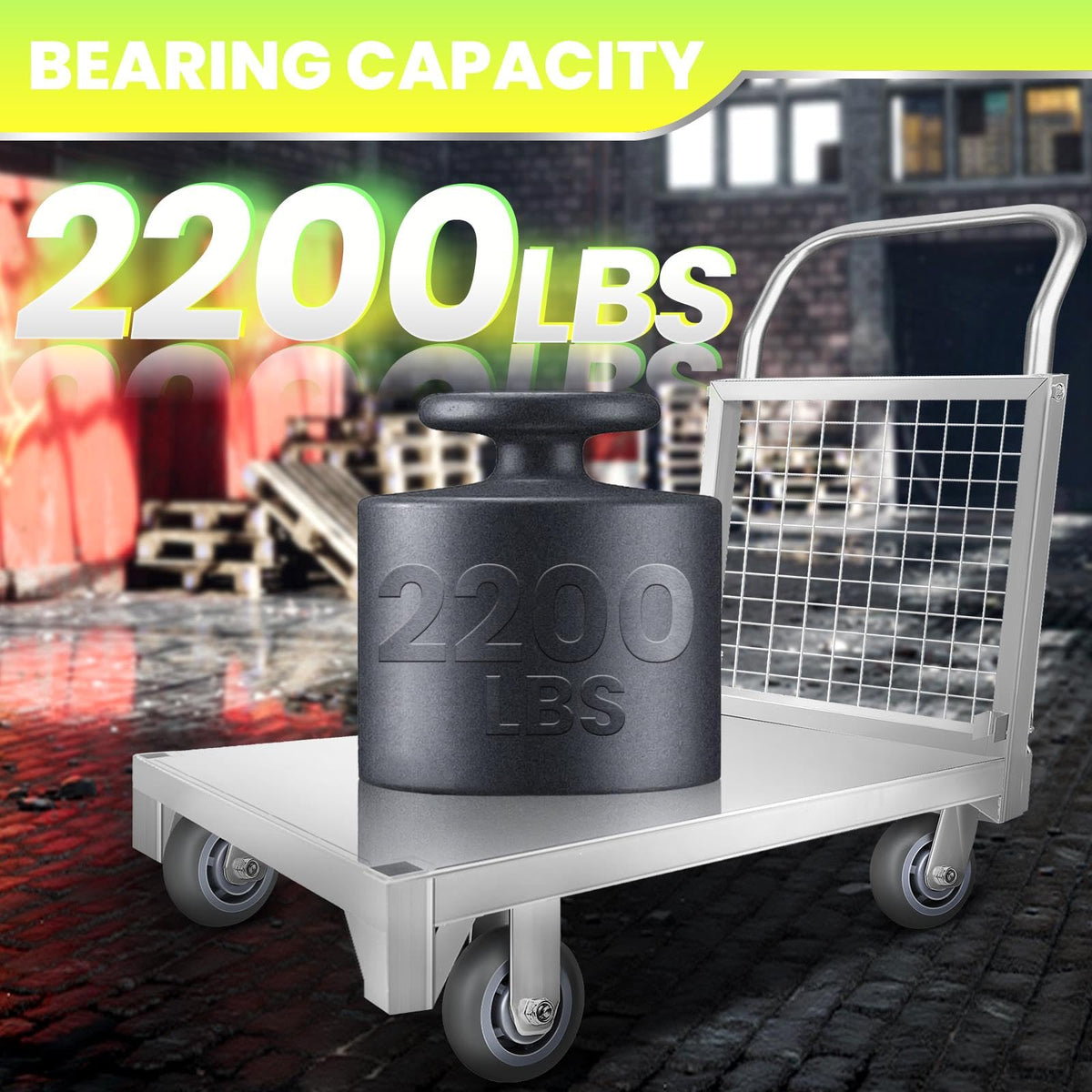2200LBS Capacity Reinforced Flatbed Truck for Warehouses, Heavy-Duty Platform Truck Cart with Cage, Maneuverable Platform Trucks with 360° Wheels, Versatile Platform Truck for Home & Business.