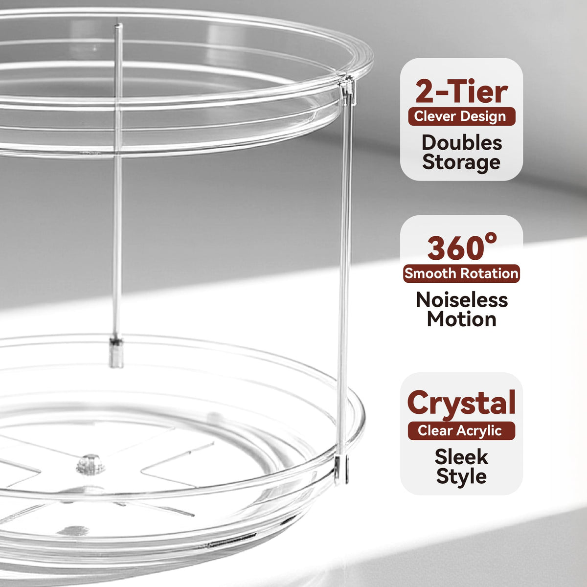 GLOXA 2 Tier Lazy Susan Turntable Organizer for Cabinet, 9.25'' Rotating Spice Rack Organization for Kitchen, Pantry, Bathroom, Vanity, Countertop, Medicine Storage, Seasoning Spice Organizer, 1 Pack