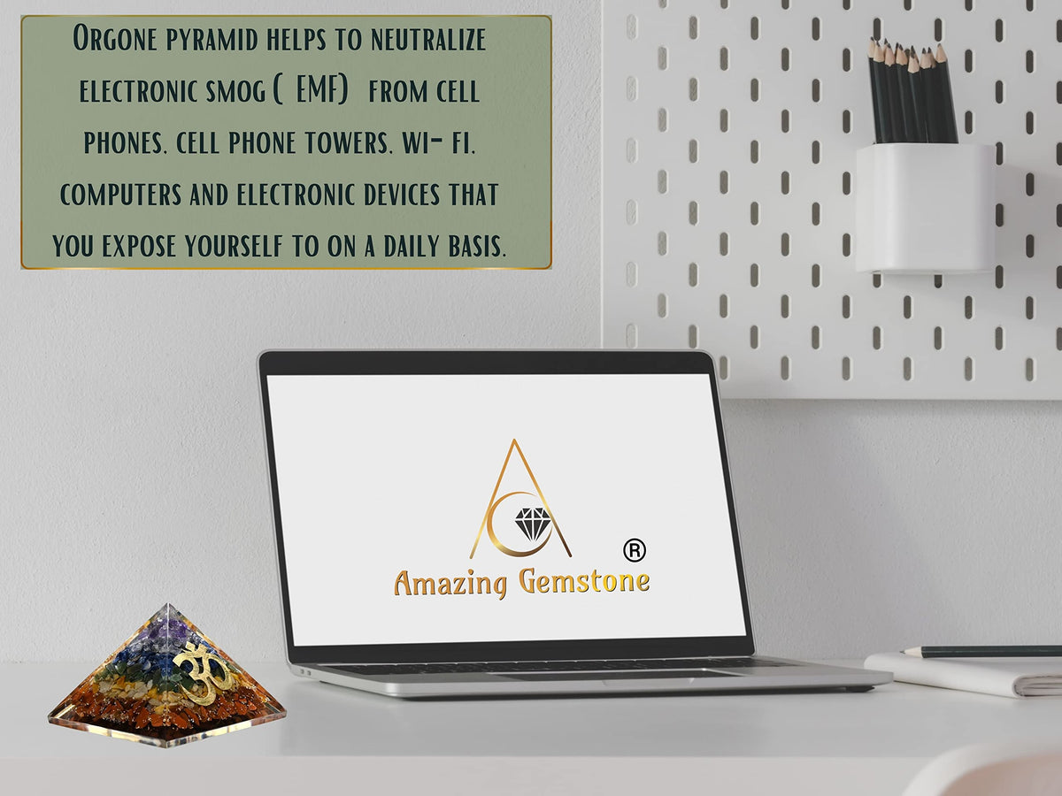 Amazing Gemstone Large Orgone Pyramid | Natural Chakra Pyramid Crystal | OM Orgonite Pyramid | Organ Pyramids Positive Energy Healing