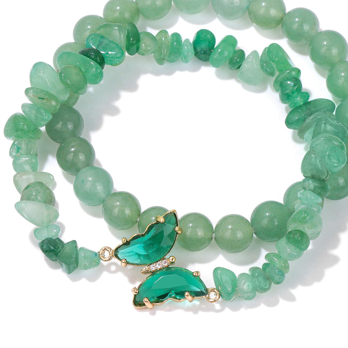 GolbalJew Green Aventurine Bracelet for Women Healing Crystal Stone Bracelets Green Beads Stretch Bracelet Butterfly Charms Jewelry Women Gift