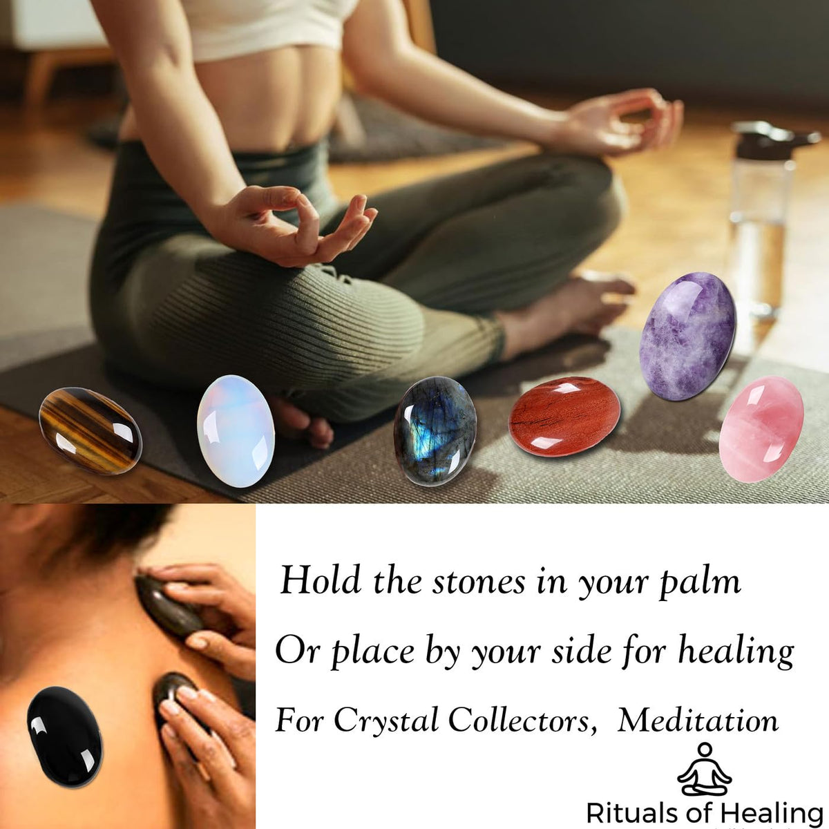 MAIBAOTA 2.4" Large Rhodonite Crystal Stone Polished Palm Stone Healing Crystals 0.7" Thick Natural Reiki Gemstone Worry Stone Energy Balancing Anxiety Stress Relief Meditation 1 Pc
