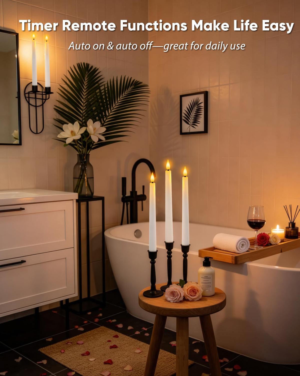 Homemory 12 Pcs Waxy Flameless Taper Candles with Remote, Led Flameless Candlesticks Classic Tall Candle, Flickering Battery Operated Taper Candles for Bedroom, Dining Room, White, 9.6 inches
