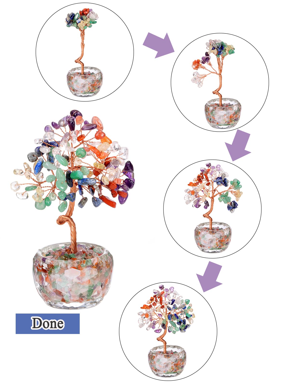 Top Plaza Healing Crystals Rose Quartz Crystal Tree with Glass Base Handmade Natural Gemstone Life Tree Mini Bonsai Money Trees Good Luck Home Office Desk Decor