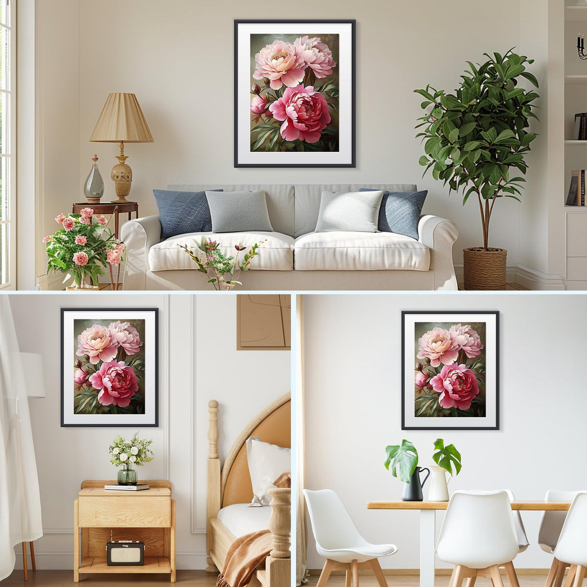 MISCER Flowers Diamond Art Kits for Adults, Peony Diamond Painting Kits for Beginners, 5D Full Drill Round Paint with Diamonds Pictures, Gem Art Painting DIY Crafts Kit Decor 12x16inch