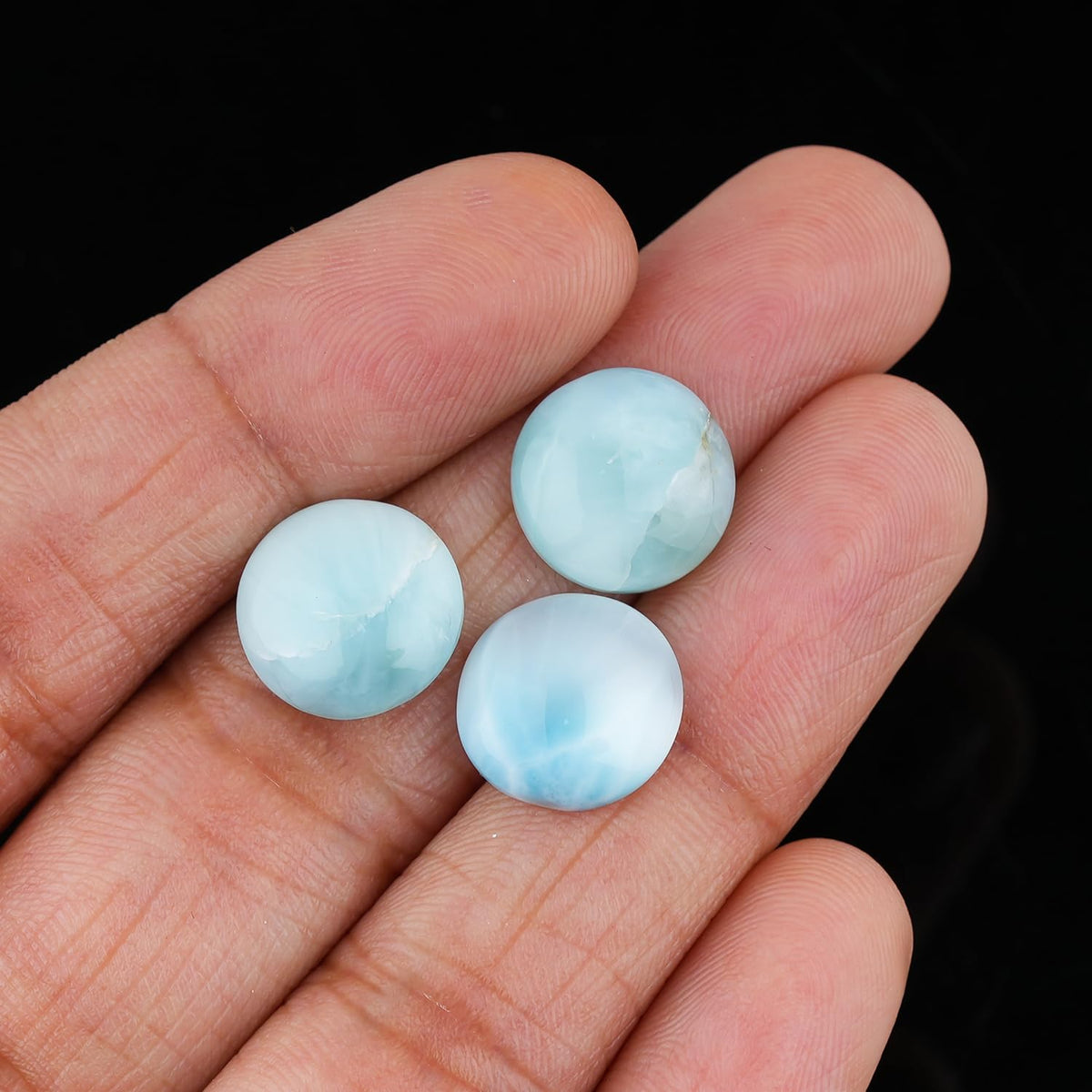 ColouredRocks (3 pcs. A+ LARIMAR PECTOLITE, Rounds, Natural Cabochon Crystals, Loose Gemstone, Wholesale Polished Supply, Jewelry Making, DIY Craft, Gem Collection (10-12 mm free size)