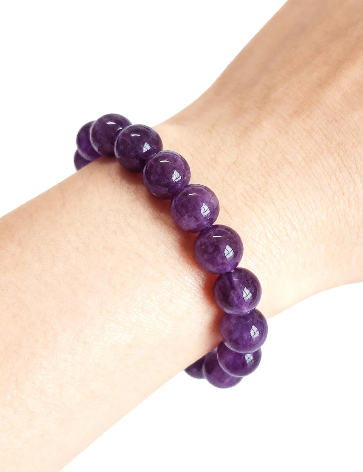 Silan's Natural Amethyst Bracelet for Women, Genuine Healing Crystal Stretch Elastic Adjustable Bracelet with Lucky Card, Gift for Her (8mm)