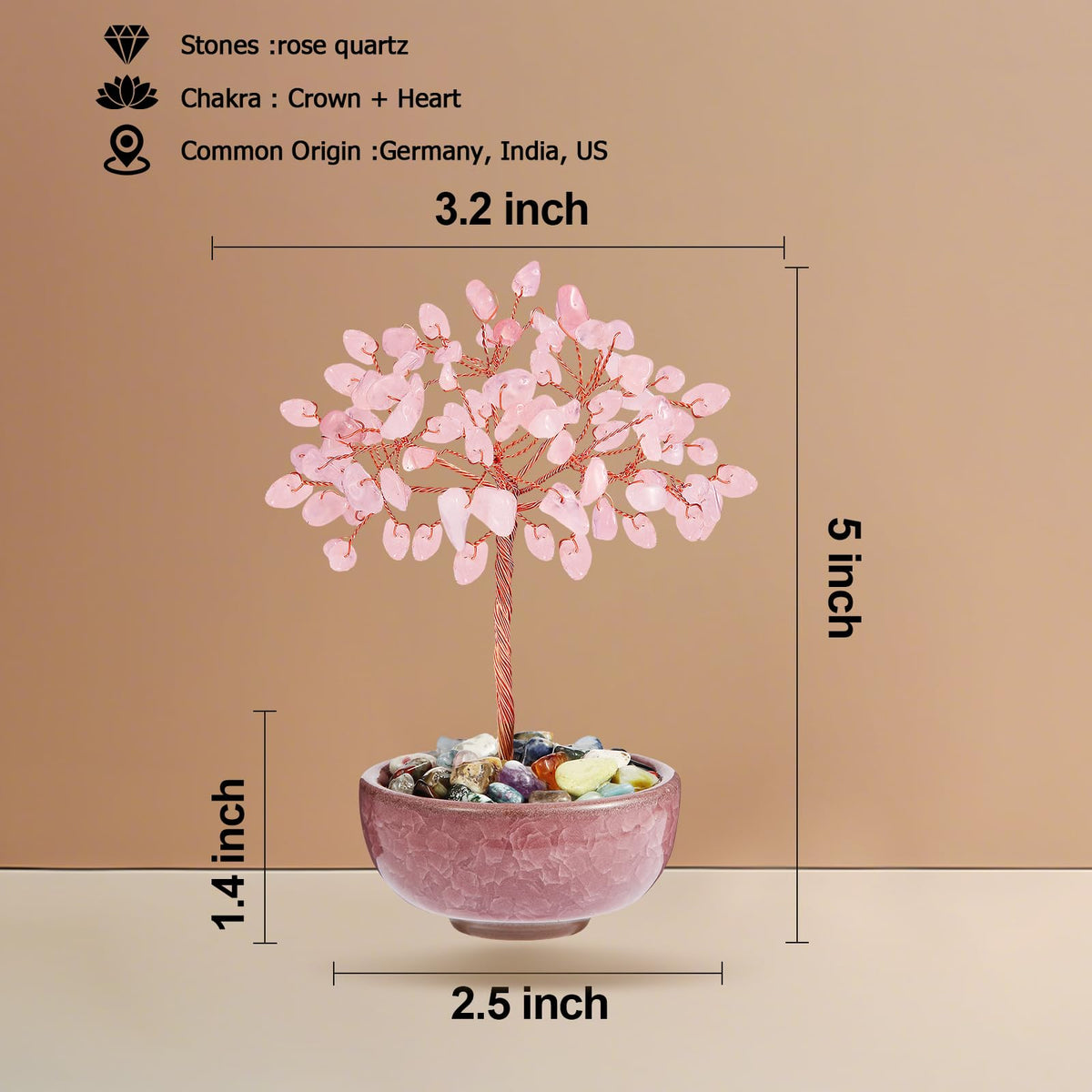 Handcrafted Rose Quartz Abundance Tree with Ceramic Base,5 Inch Natural Crystal Feng Shui Bonsai for Prosperity,Harmony & Energy Flow,Premium Healing Stone Decor for Home & Sacred Spaces