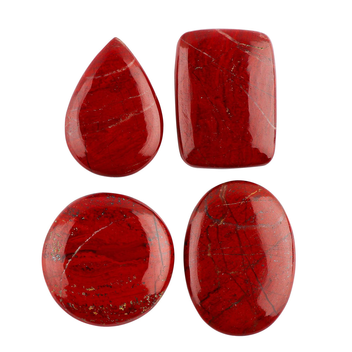 CRYSTALINES 4pcs Wholesale Natural Red Jasper Gemstone, Bulk Loose Crystals, Flatback Cabochon Stone, DIY Crafts-Jewelry Making, Polished Lapidary Supply, Wire Wrapping, Birthstone, Gem Collection
