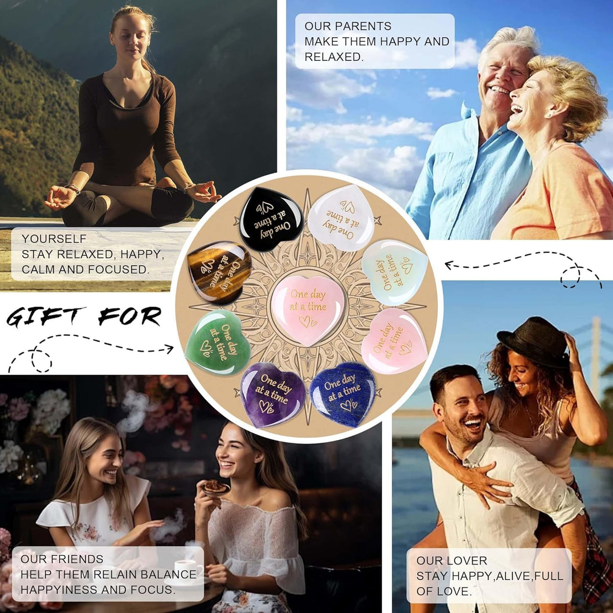QINJIEJIE Amethyst Crystal Heart Stones One Day at A Time Thinking of You Gifts for Anxiety Relief Items You Got This Inspirational for Best Friend Purple Heart Gifts Valentine's for Women