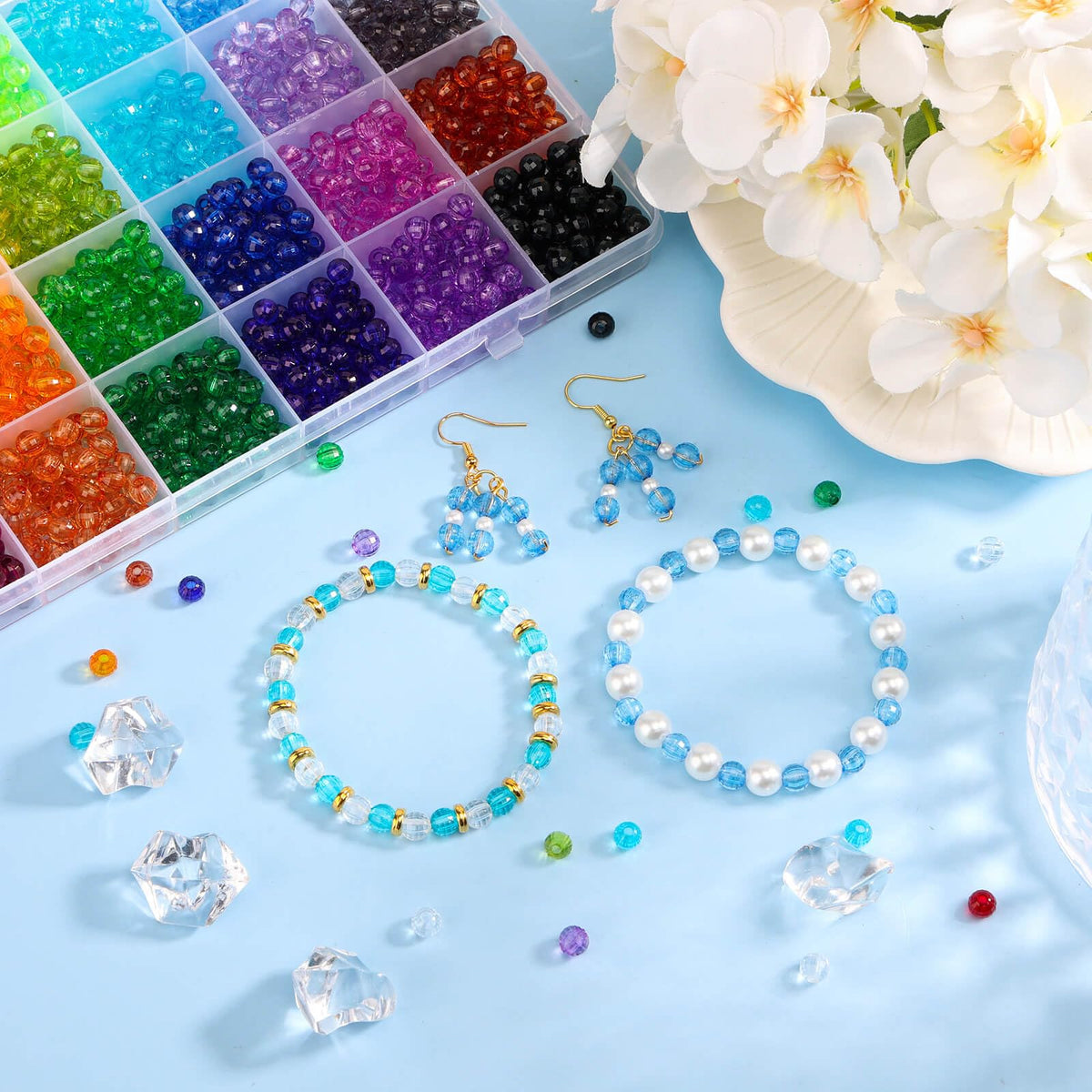 PAXCOO 1820Pcs Crystal Acrylic Beads Faceted Bicone Gem Beads for Jewelry Making (6 MM)