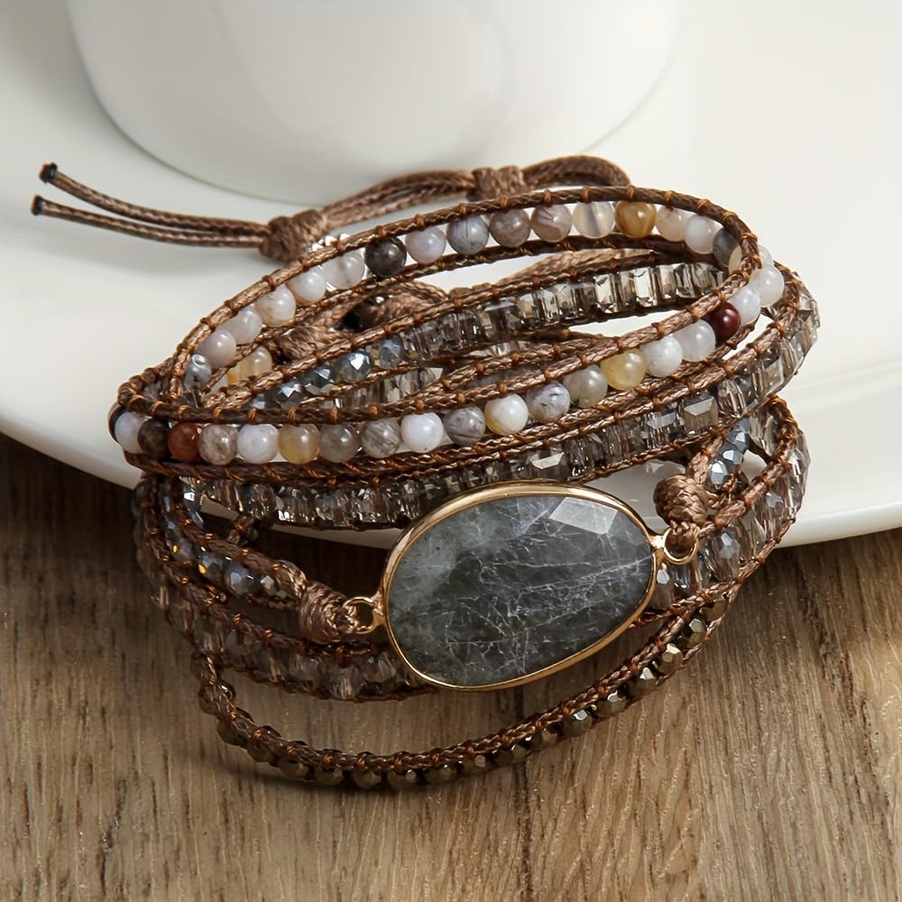 ZOSOJONA Women Wrap Bracelet Boho Natural Jasper Crystal Stone Beads Strand Bracelets