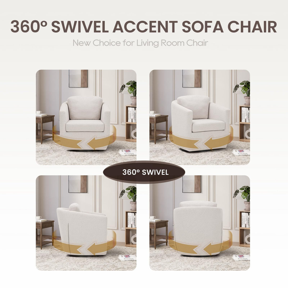 COLAMY 360° Swivel Accent Chair Set of 2 No-Sag Foam & Sturdy Metal Base, Fully Assembled Living Room Armchair with Pillow, Swivel Accent Single Sofa for Bedroom Living Room, Reading Room, Beige