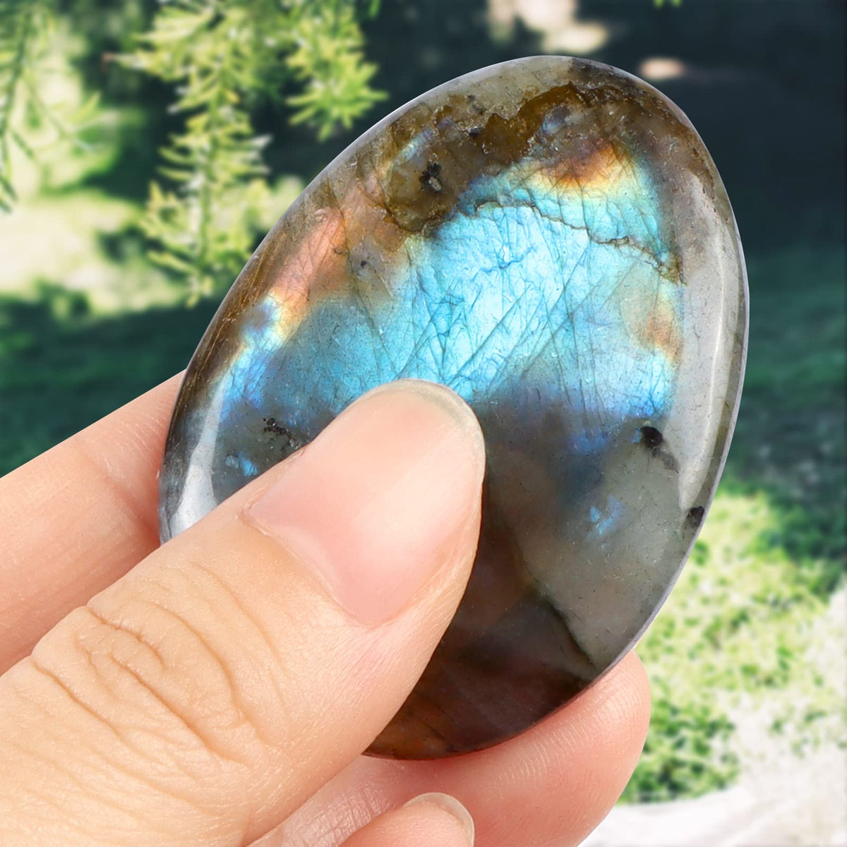 Artistone Labradorite Crystal Thumb Worry Stone Hand Carved Healing Crystal Pocket Stone for Meditation Reiki, Water Drop Shaped