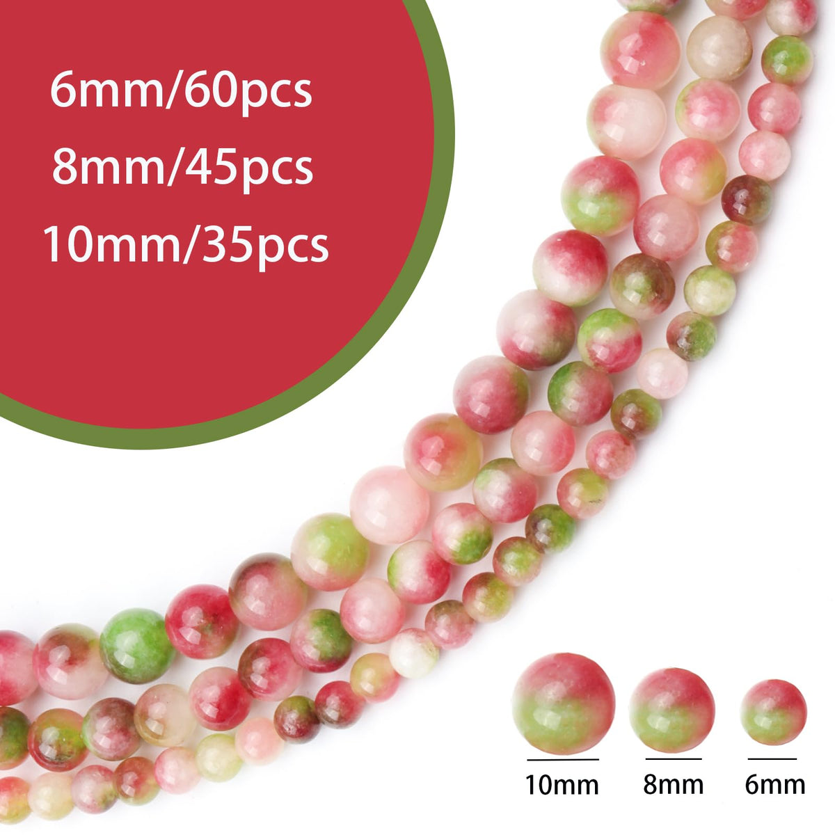 Siomia 45pcs 8mm Natural Watermelon Tourmaline Gemstone Beads Energy Healing Crystal Round Loose Stone Beads for Jewelry Making, DIY Bracelets Necklaces