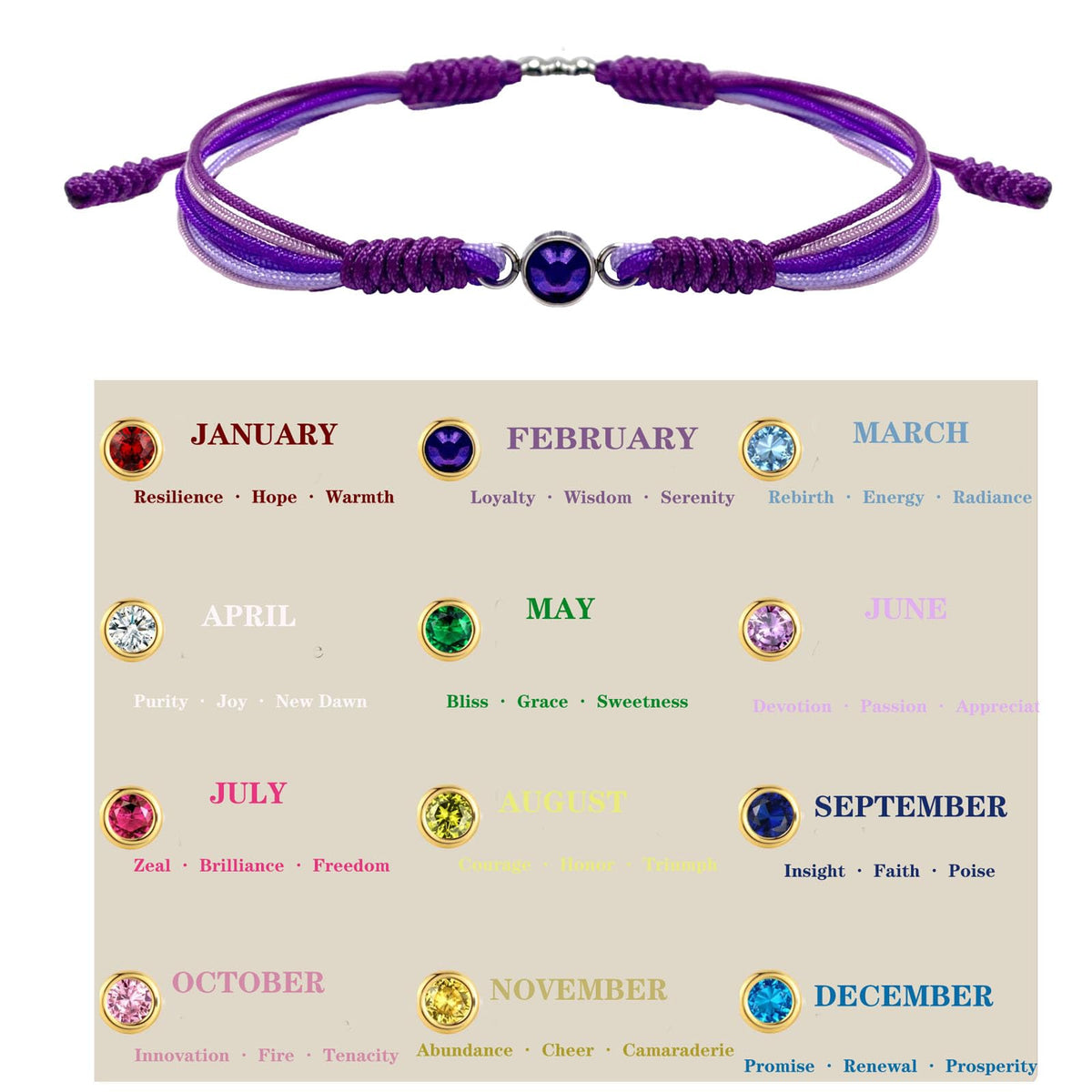 Crgwxzl February Birthstone Bracelets for Women Men,Healing Crystal Protection Stone Amethyst Beads Bracelet,String Wrap Zodiac Month Bracelets Birthday Jewelry Gifts