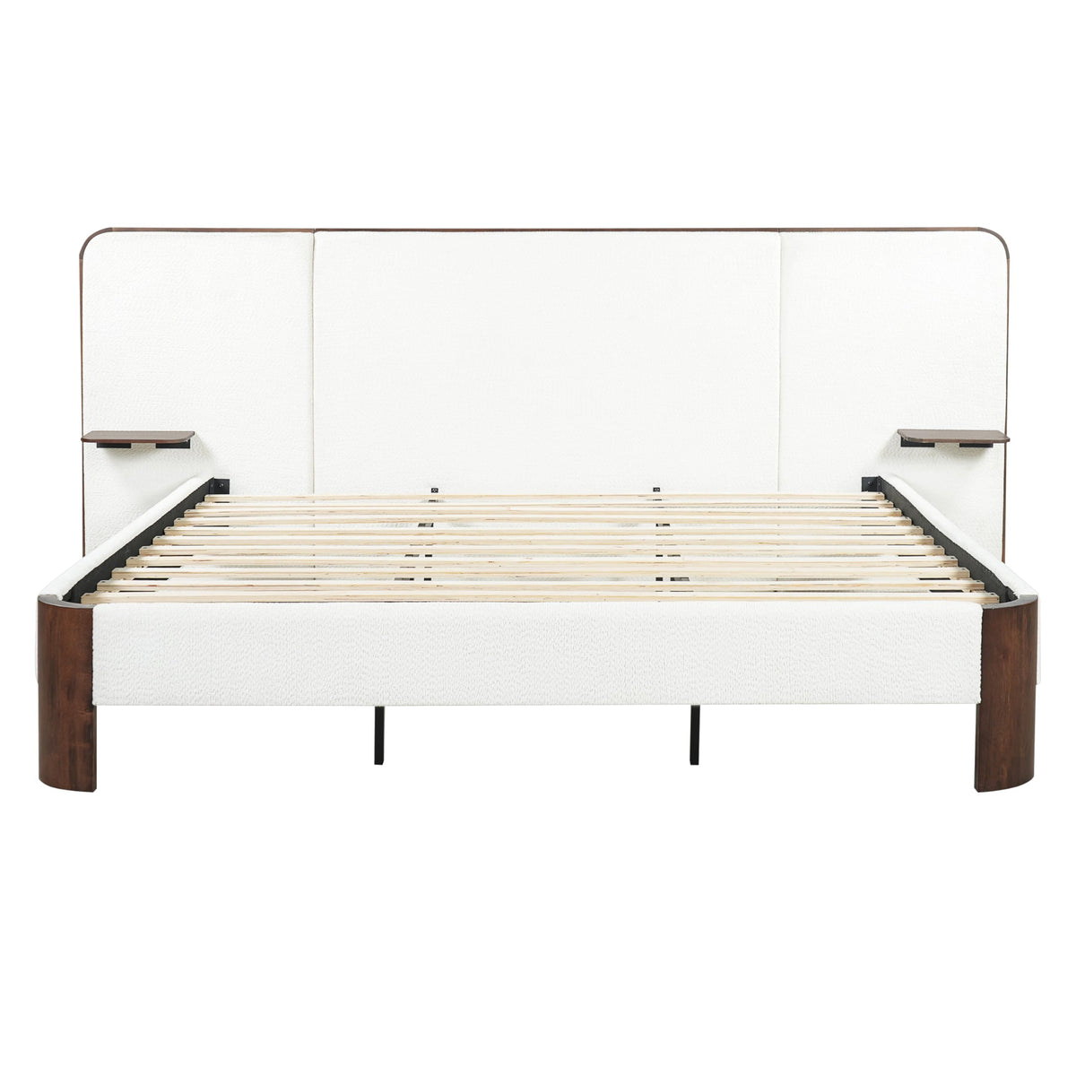 Merax King Size Upholstered Platform Bed Frame with Large Curved Headboard,Built-in Floating Shelves,Wood Slats and Metal Support for Bedroom,Noise-Free