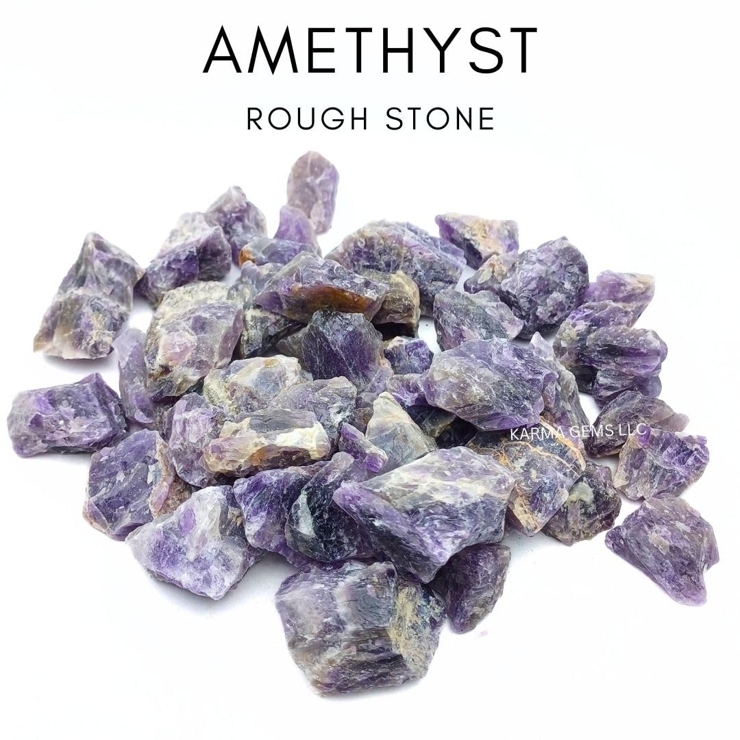 Karma Gems 5 Pcs Rough Amethyst Crystals - Raw Tumbling Rocks and Collections for Kids - Cool Agate Crystal and Healing Stones - Natural Energy Chakra Healing Gemstones - Meditation and Reiki Stones