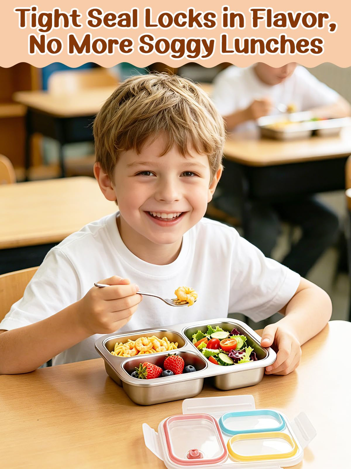 Alphatool 24oz 316 Stainless Steel Lunch Box for Kids & Adults - 3-Compartment Leakproof Metal Bento Box for School Office, Dishwasher Safe