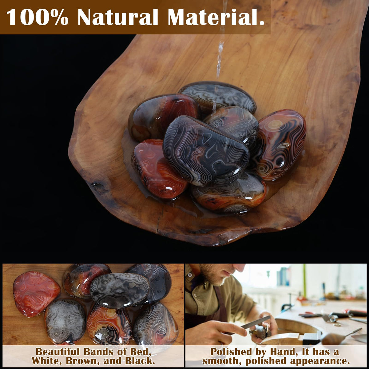 Orientrea Sardonyx Stone-4 Pcs Sardonyx Agate Palm Stone Pocket Energy Stone, Smooth Healing Crystal and Worry Stones