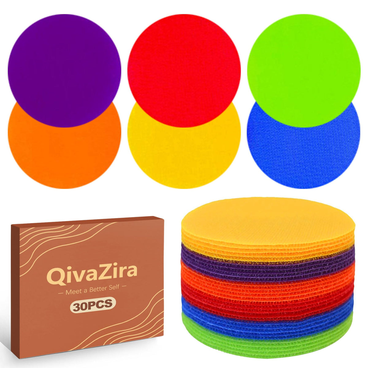 QivaZira 30 Pack Poly Spots Markers 4 Inch Non Slip Rubber Floor Dots for Classroom Gym Agility Training Carpet Spot Markers for Kids Students Sitting Teaching Aids Sports Equipment