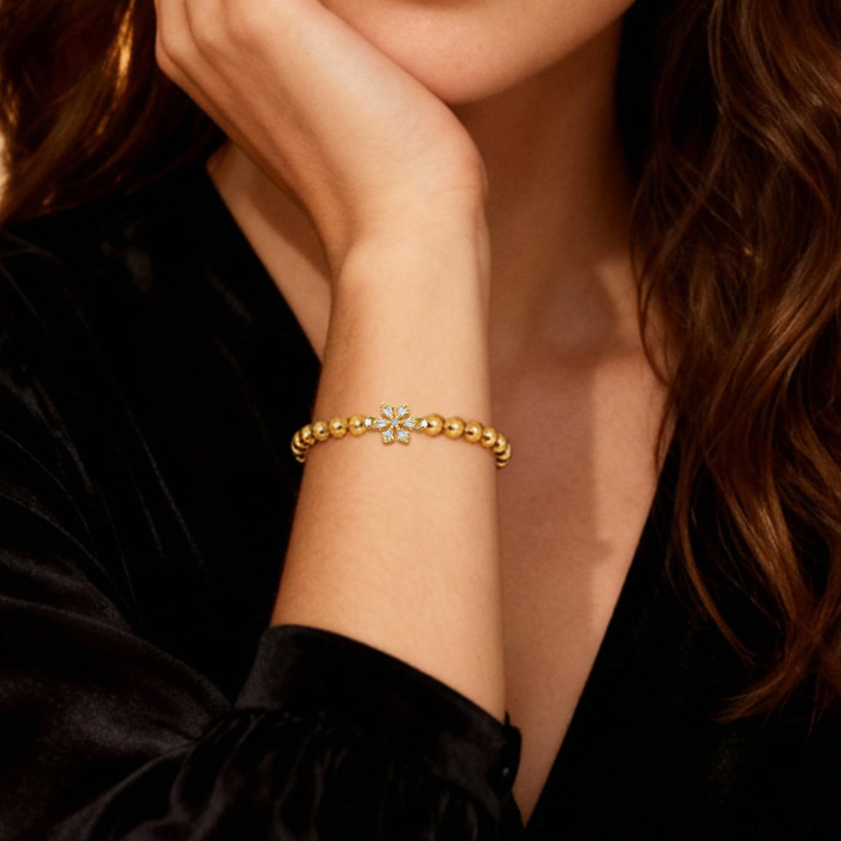 HZDK Beaded Bracelets for Women - 14K Gold Plated Dainty Beaded Bracelets for Women Stackable Charm Bracelet Trend Jewelry Stretch Bead Bracelet Gifts