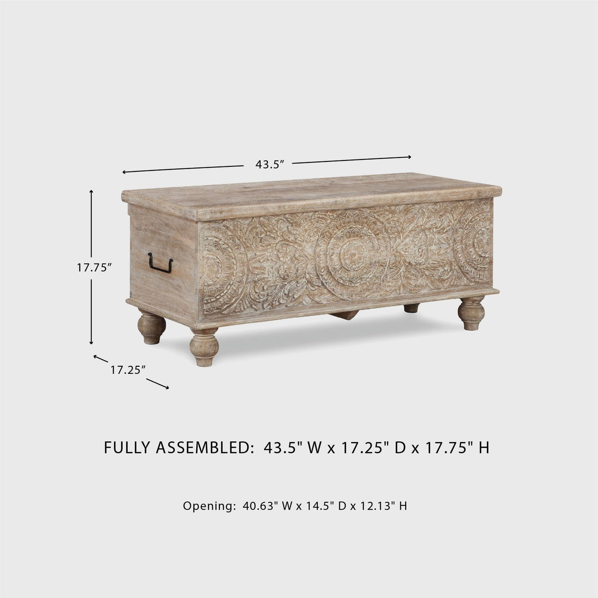 Signature Design by Ashley Fossile Ridge Boho Carved Wood Storage Bench with Hinge Top, Beige
