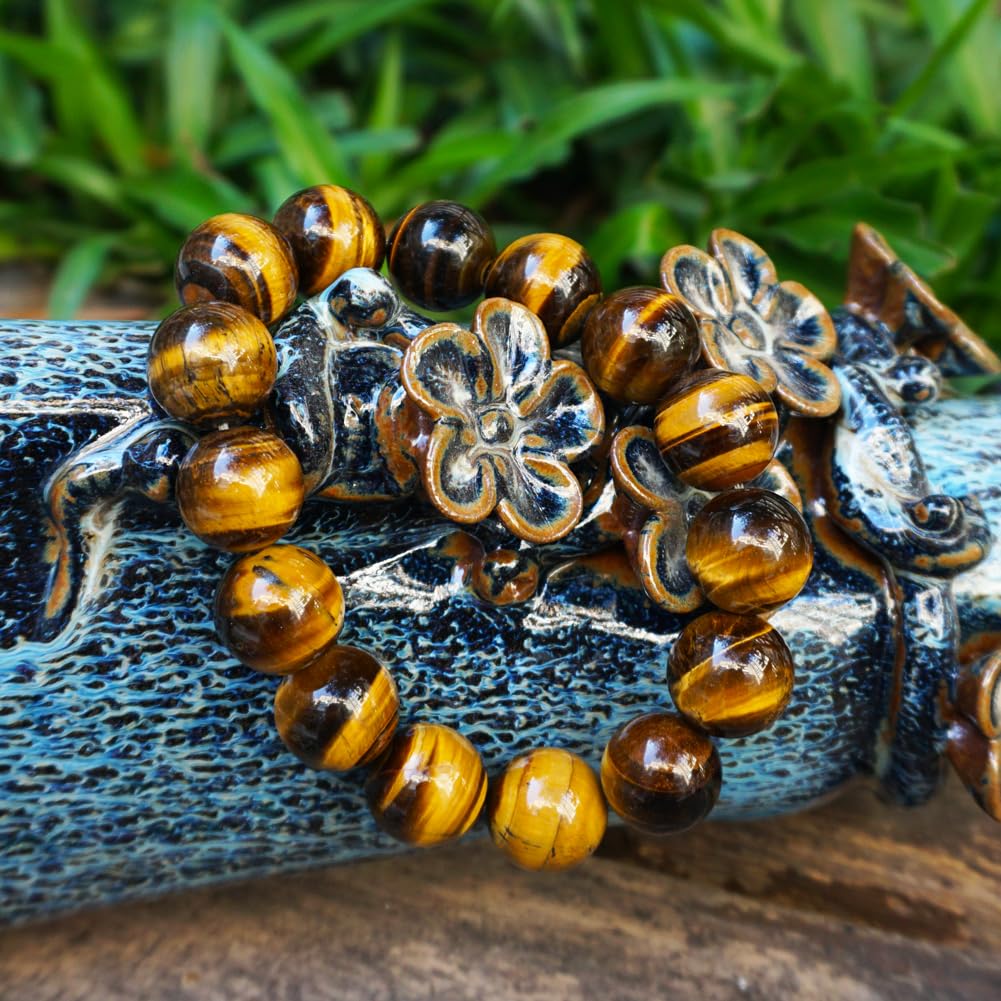 TaHLga Tigers Eye Mens Bracelet 16MM with Golden Brown Cats Eye | Fits for About 8" XLarge Wrist | Natural Solar Plexus Chakra Gemstones | Bring Luck Wealth Courage | Protection from Evil | Gift