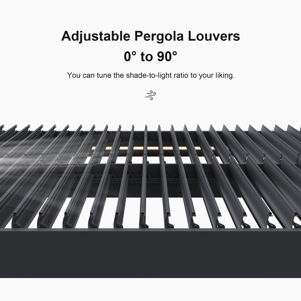 PURPLE LEAF LED Louvered Pergola 94AS 12'x 16' Full Aluminum Frame and Adjustable Roof Integrated Strip Lights for Outdoor Deck Garden Patio Gray Hardtop Gazebo Pergola