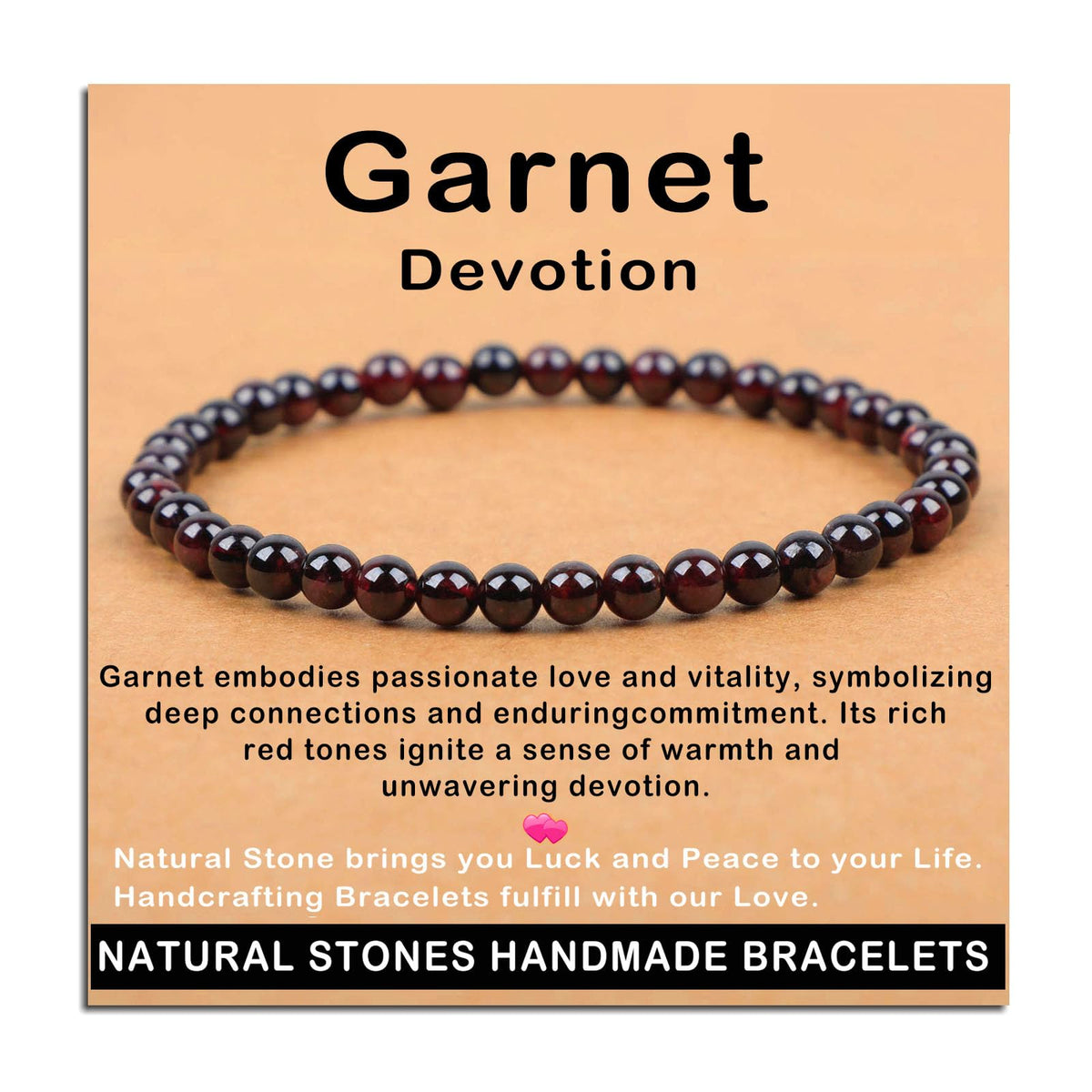 AD Beads Handmade Gemstone Stretch Elastic Bracelet Crystal Healing Reiki Nature's Beauty and Spiritual Essence Unisex (4mm, Garnet (Devotion))