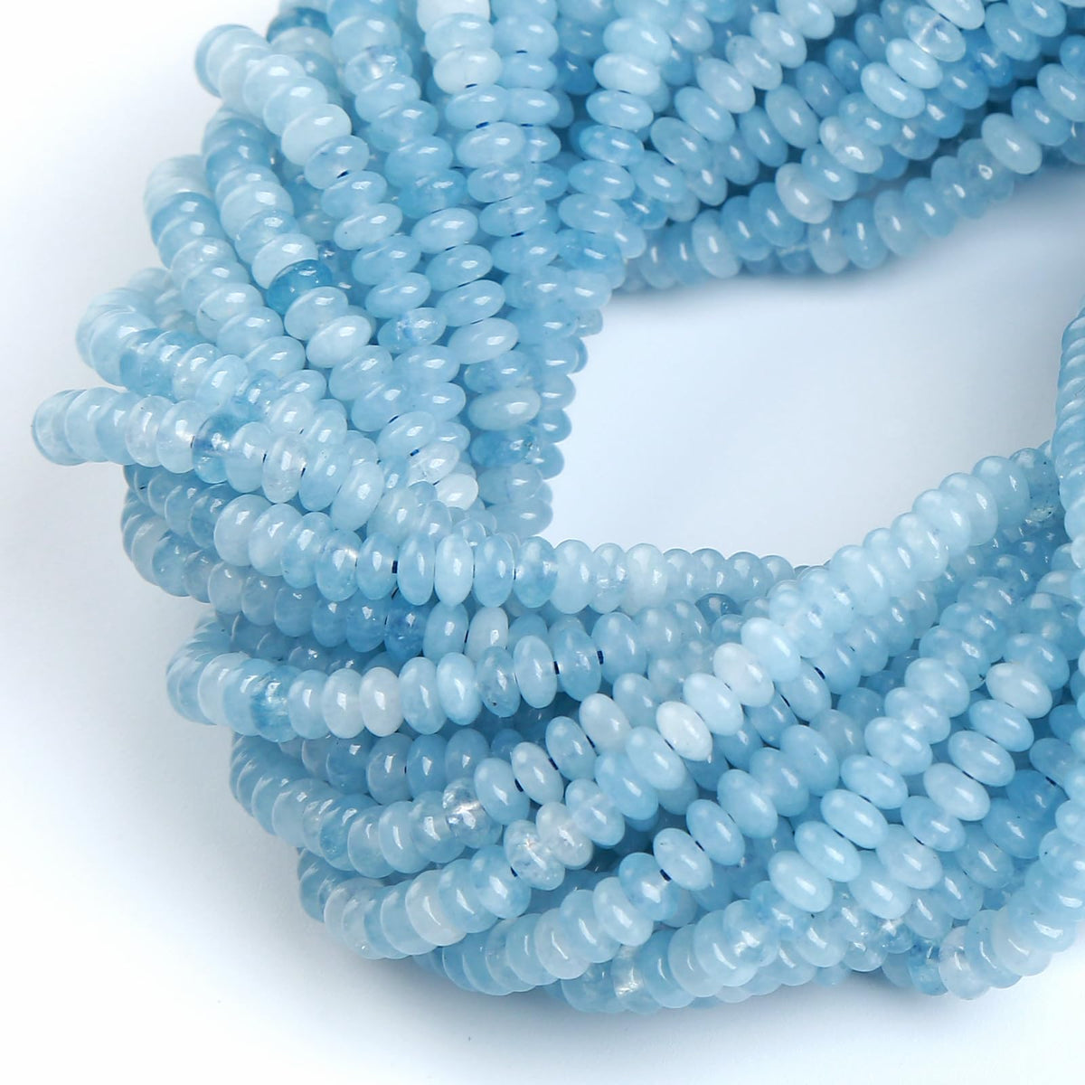 150PCS 2x4mm Natural Aquamarine Rondelle Beads Abacus Disk Stone Beads Round Loose Spacer Gemstone Beads for DIY Bracelet Necklace Jewelry Making