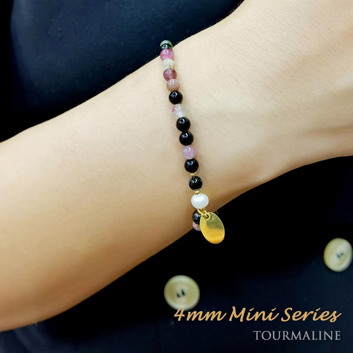 Morchic 4mm Natural Tourmaline Gemstone Beads Stretch Bracelet for Women, With Freshwater Pearls, Energy Gem Birthday Gift for Her 7.2”