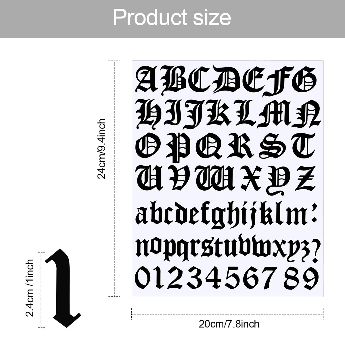 Teling 8 Sheets Letter Stickers Vinyl Old English Alphabet Number Stickers Self Adhesive Stick on Letters for Graduation Scrapbooking DIY Art Business Mailboxes Address Craft(1 Inch,Black)