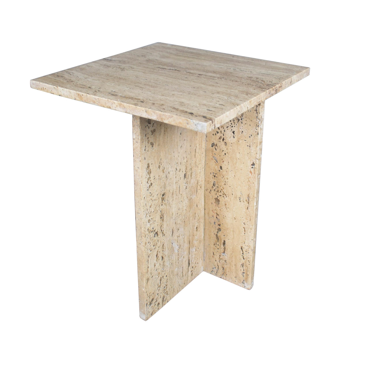JONATHAN Y Cecil Modern 18.5" Square Natural Marble End Table with Cross Base, Glossy Travertine Solid Stone Accent Side Table for Living Room, Bedroom, Small Spaces, Fully Assembled MTB1104B