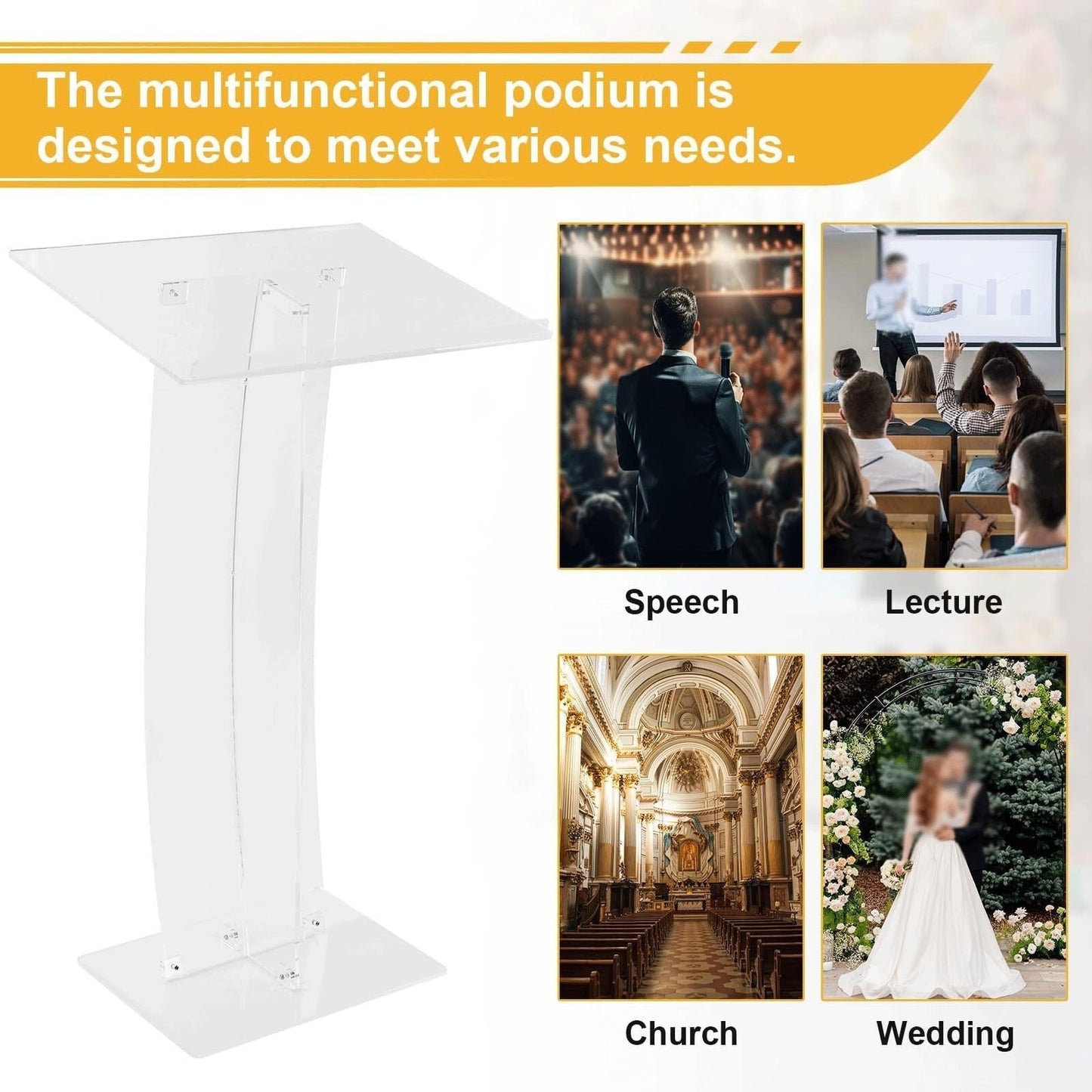 KrrNFYSG Acrylic Podium Stand 43.31 in Pulpit Desk Clear Lectern for Churches Floor-Standing Hostess Stand Portable Reception Podiums Table