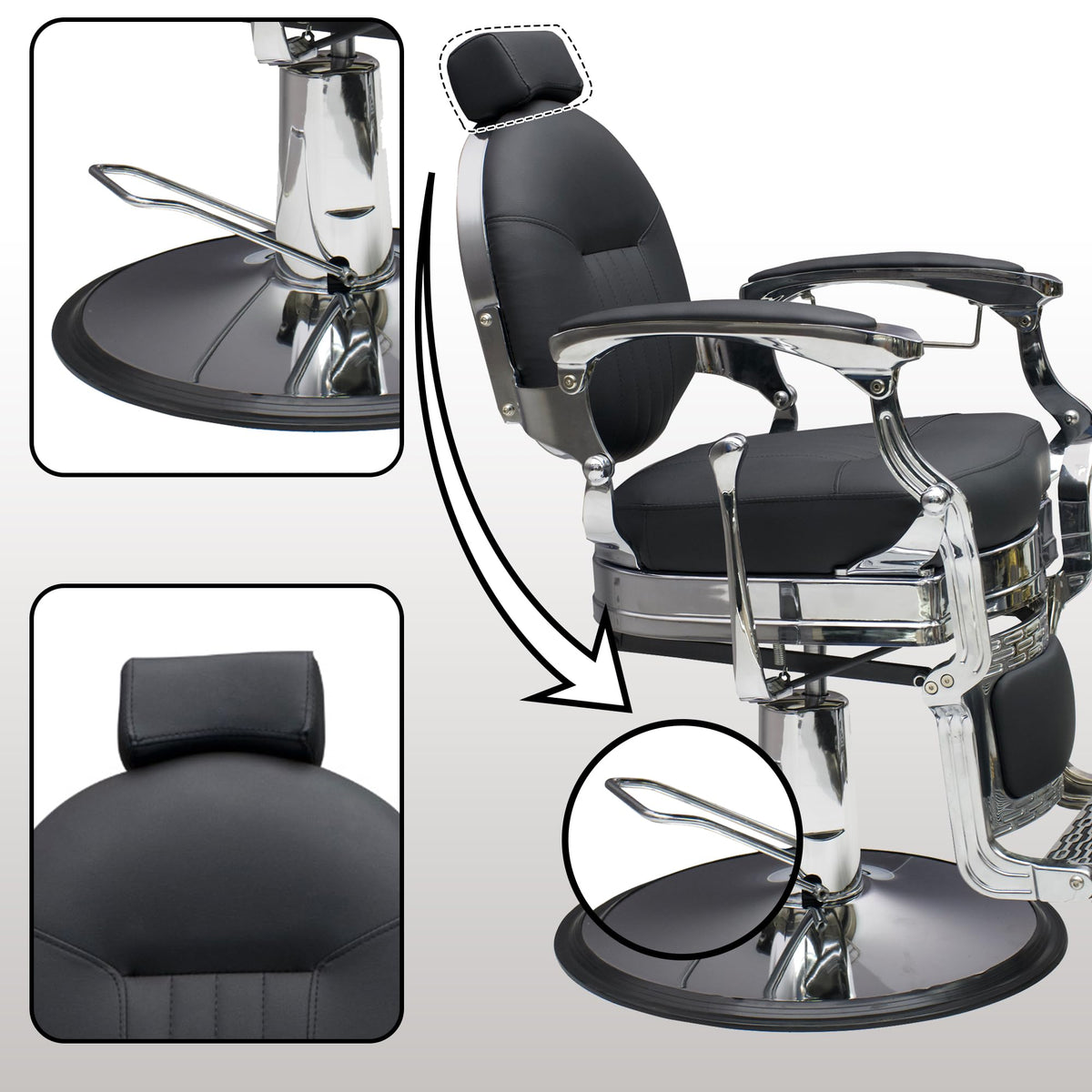 Professional Barber Chair - Hydraulic Salon & Tattoo Chair, 550lb Capacity, 360° Swivel & 160° Recline, Adjustable Headrest (Vintage Silver)