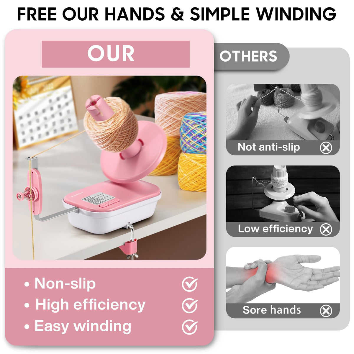 Electric Yarn Winder for Crocheting High Speed, Upgrade Three Gears Adjustable 4-10oz Large Capacity Automatic Yarn Ball Winder, Yarn Spinner, The Helper for Knitting Enthusiast, Pink