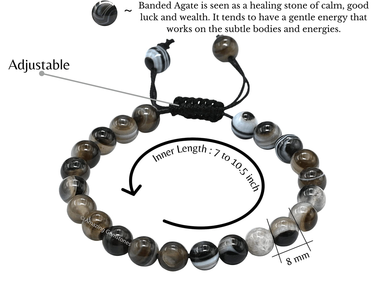 Amazing Gemstone Black Hakik Banded Bracelet for Women Men's Gifts - Protection Healing Crystal Bracelet - 8mm Gemstone Beaded Adjustable Bracelet Pulseras Para Hombres Mujer Stocking Stuffers