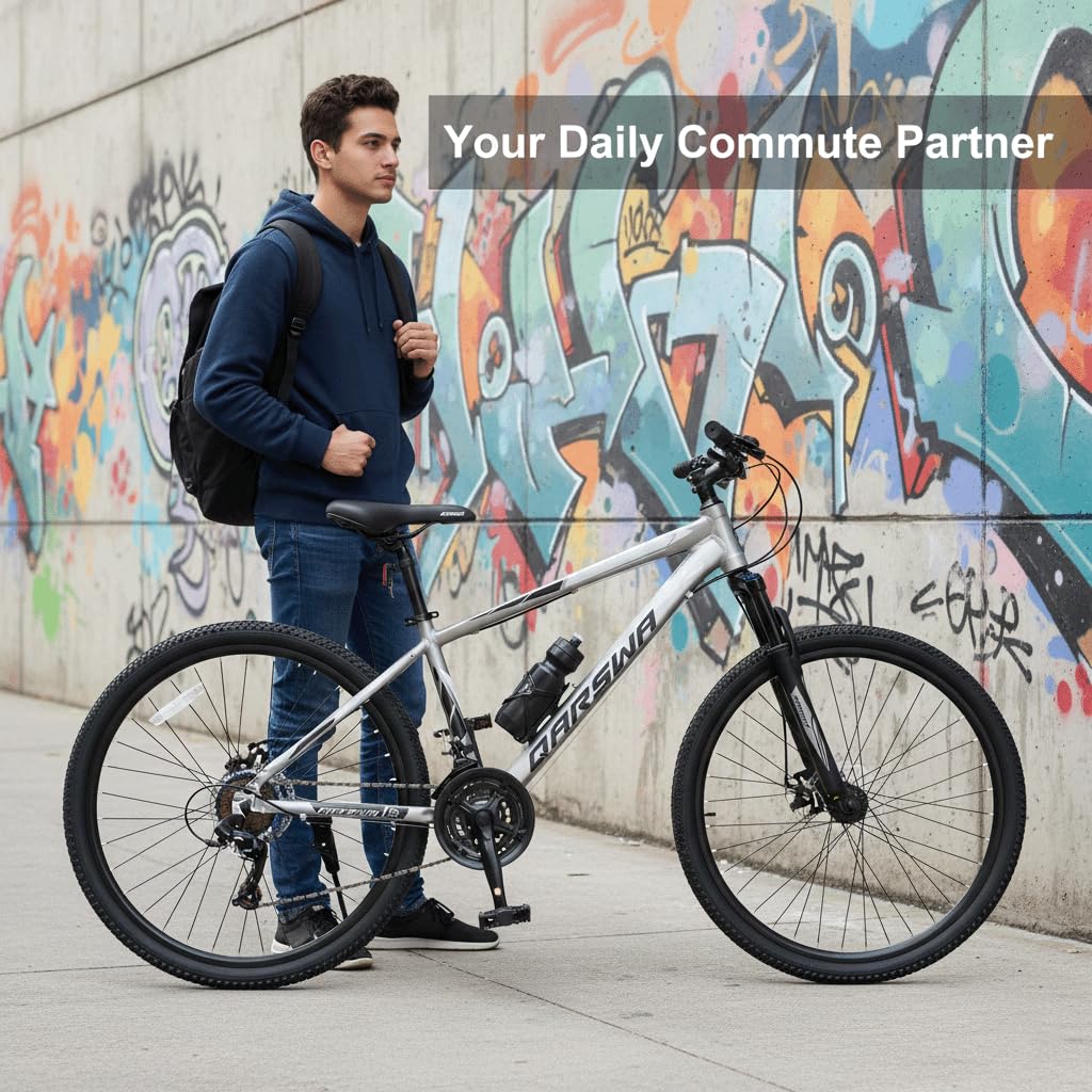 QARSWA 26 Inch Mountain Bike for Men and Women, Lightweight Aluminum Frame MTB with Dual Disc Brakes & 21-Speed Trigger Shifter, Comfort Foam Seat Adult Bicycle for Trail & Outdoor Riding,Black