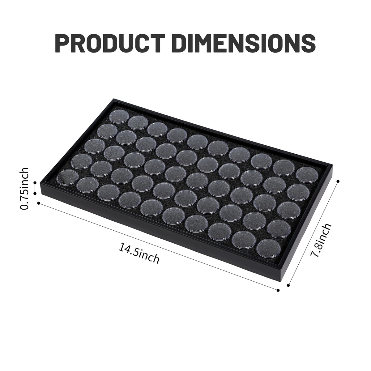JasperKino 50 Gem Display Case Diamond Gemstone Storage Box, Small Round Plastic Containers Box Jewelry Organizer Container with Foam, Black Foam Gem Jars Showcase with 50 Gemstones Storage Jar