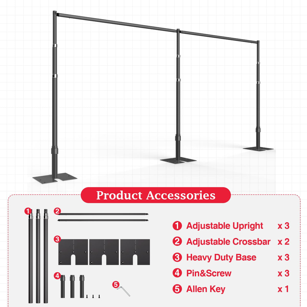 EMART Backdrop Stand Heavy Duty 8.9ftx20ft, Adjustable Pipe and Drape Photo Background Support Kit, Metal Frame with Flat Base for Wedding Birthday Party Banquet Decorations-Black