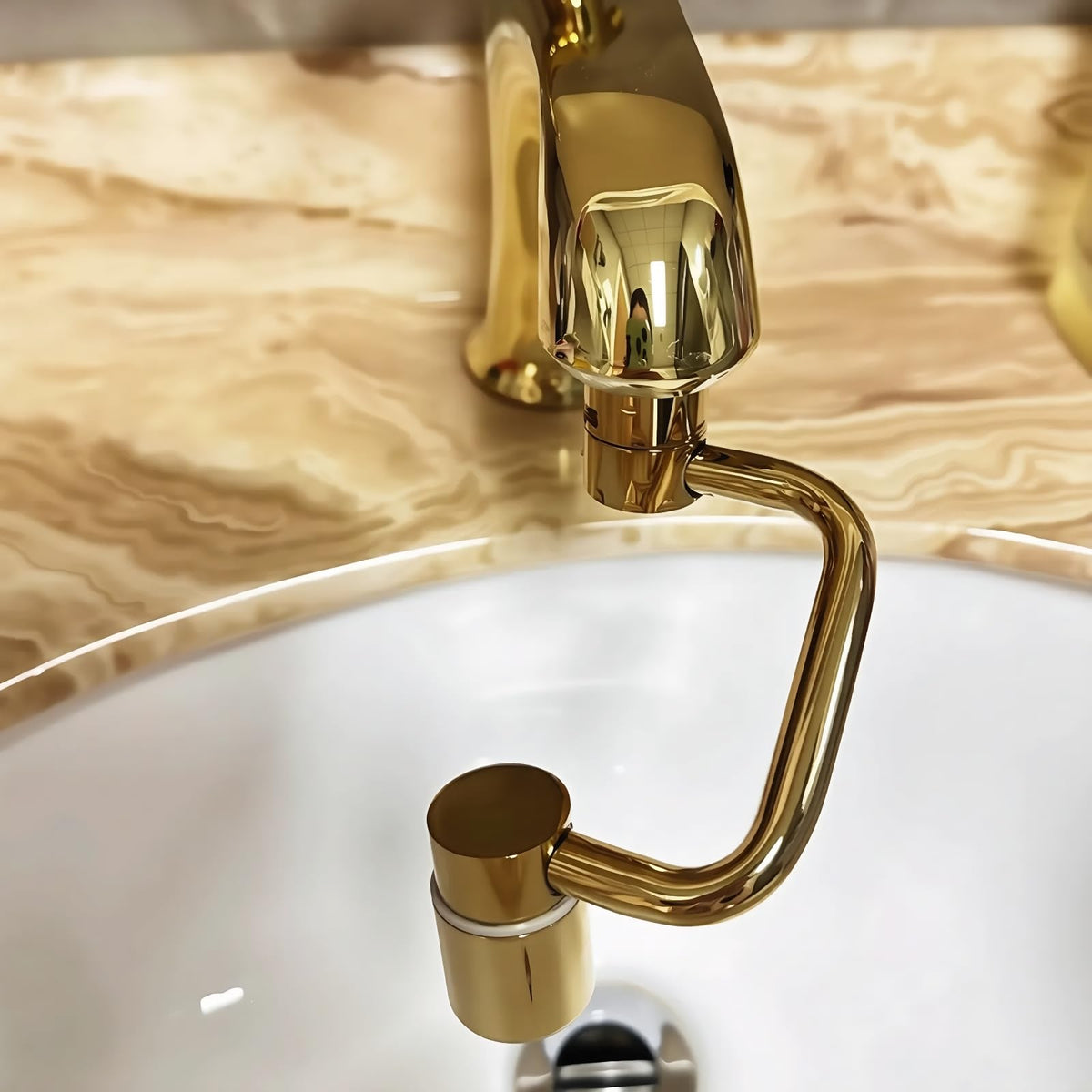 BOSICATS 1080° Brass Faucet Extender, Sink Faucet Extender for Toddlers, 2 Spray Modes Kitchen Faucet Aerator, Fits 55/64" & 15/16" Threads (Gold)