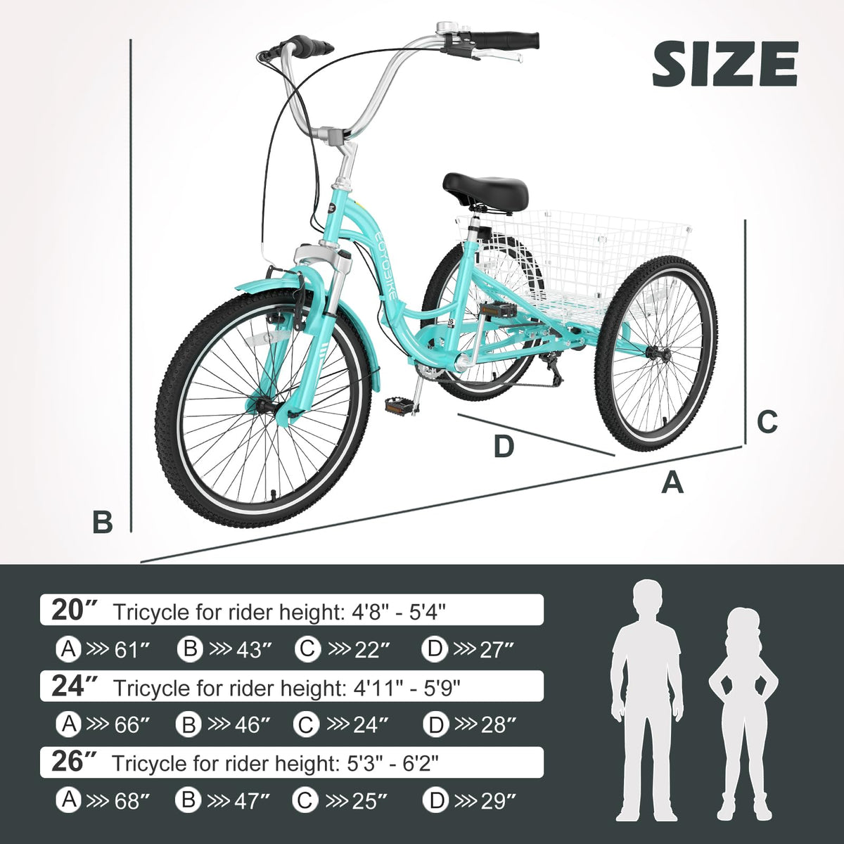 ABORON Adults Tricycle, 3 Wheels Bike for Adult, Tricycle for Adults, Double-Wall Wheel Rims, for Women Men Exercise Outdoor Sports