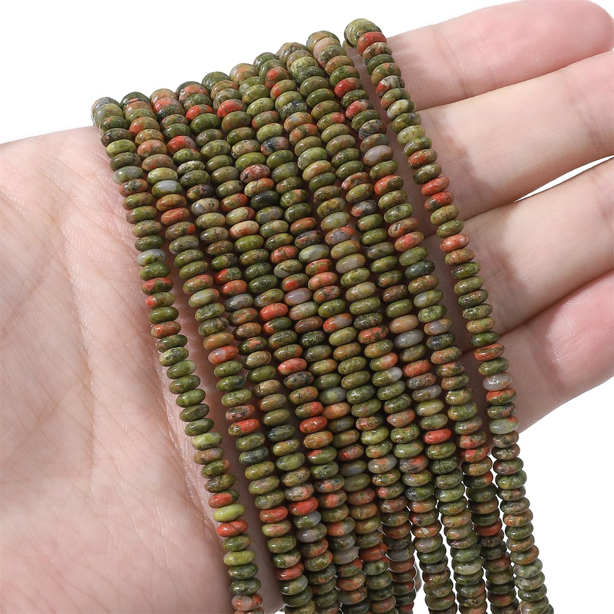 BEADIA Natural Unakite Disk Stone Beads 4x2mm 160pcs Rondelle Loose Semi Gemstone Beads for Jewelry Making Design