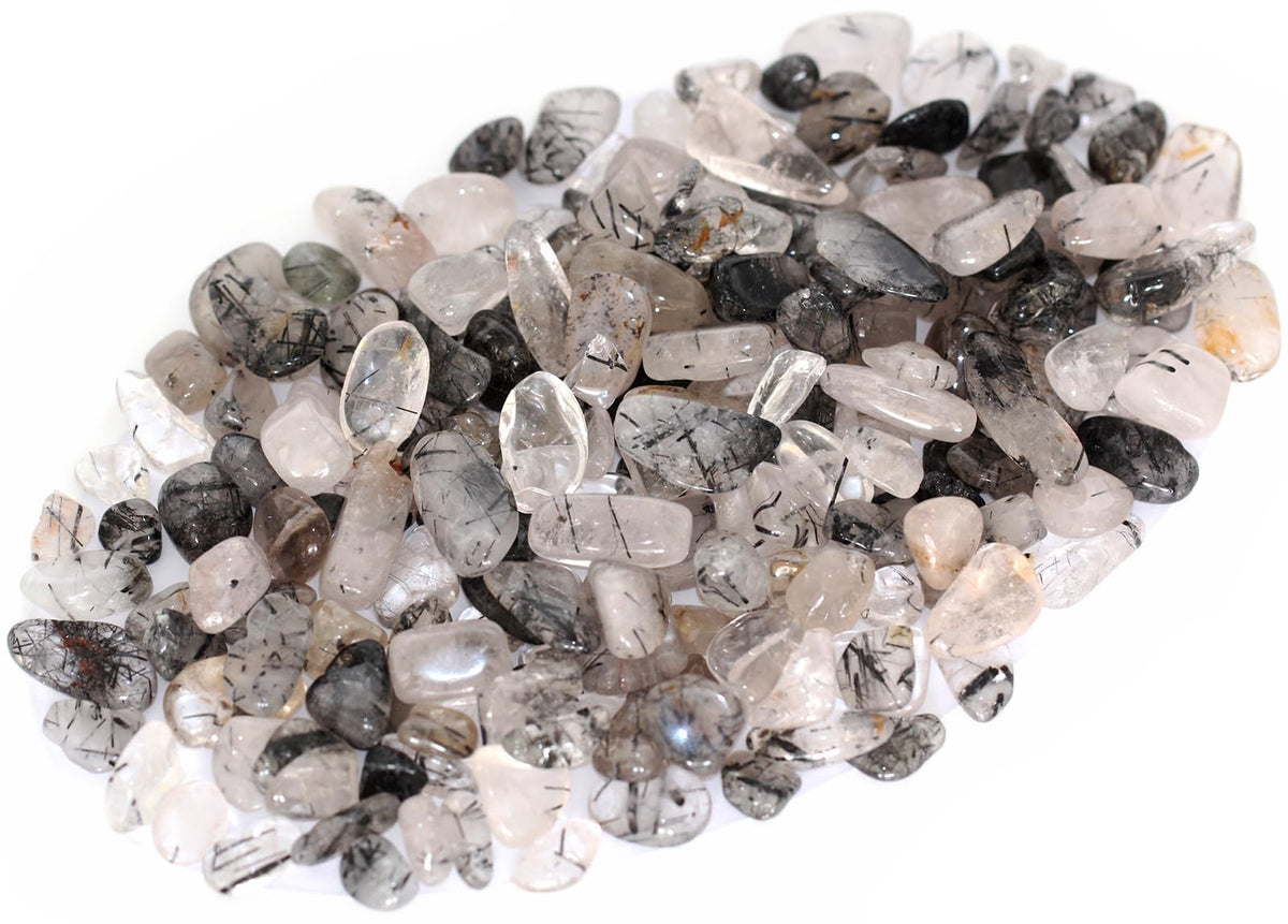 ZenQ 1 lb Black Rutilated Quartz Tumbled Stone Chips Crushed Natural Crystal Quartz Pieces