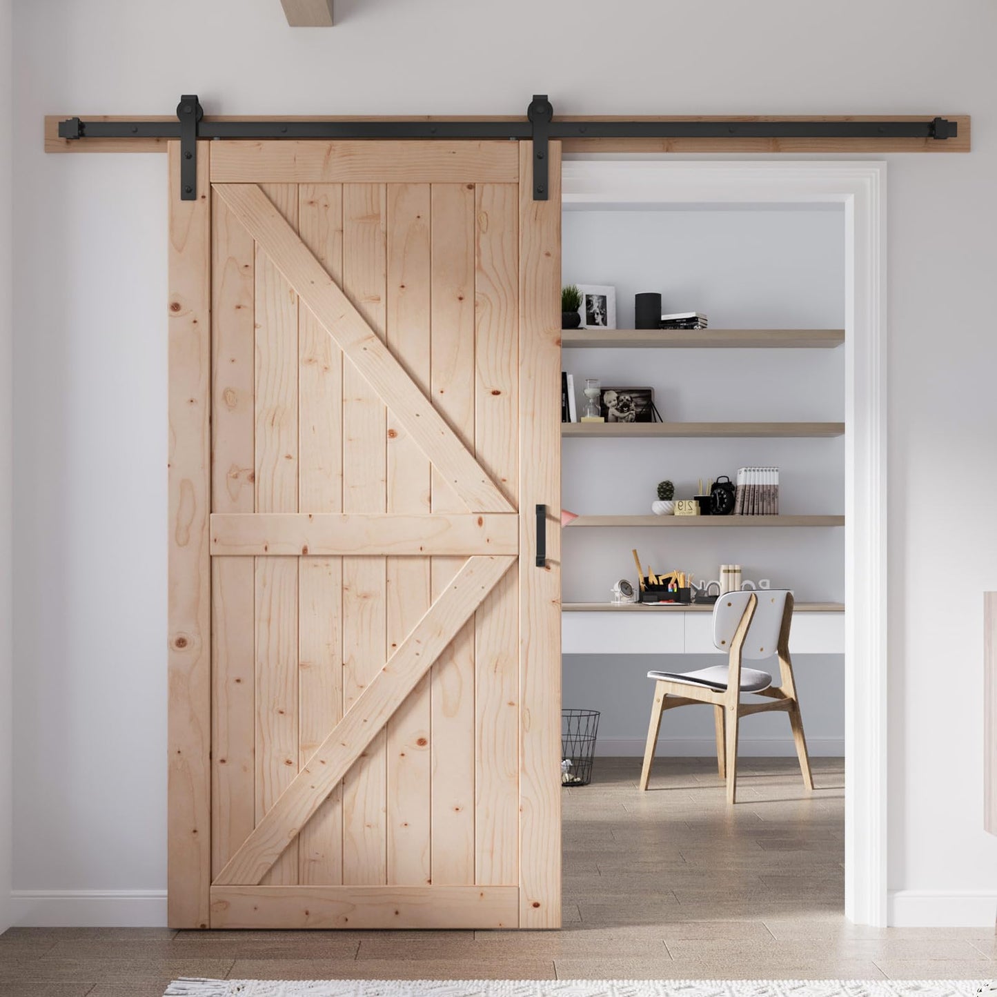 FREDBECK 38in x 84in Sliding Barn Door with 6.6FT Barn Door Hardware Kit Included Wood K Shape Solid Spruce Panel Need to Assembly