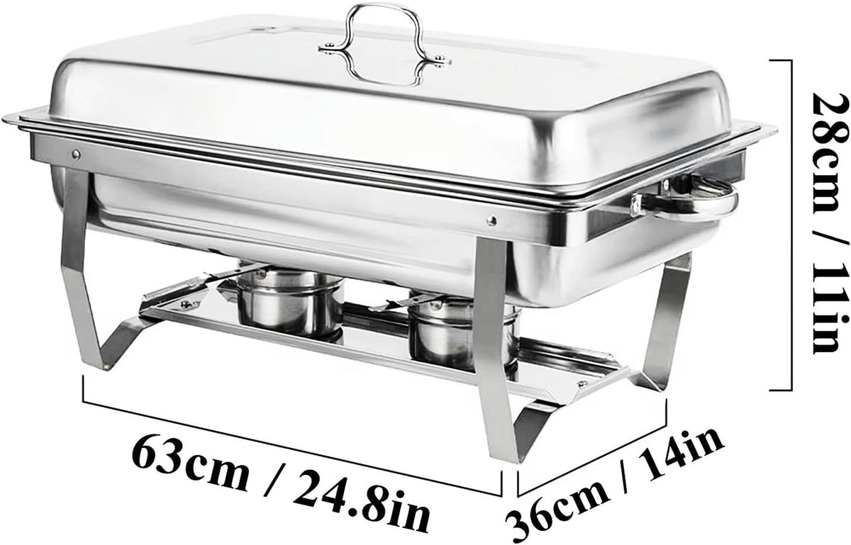 FENOKD Chafing Dish Buffet Set 2 Pack Stainless Steel Chafer for Catering, Full Size Rectangular Catering Chafer Warmer Set with Trays Pan Lid Folding Frame Stand.