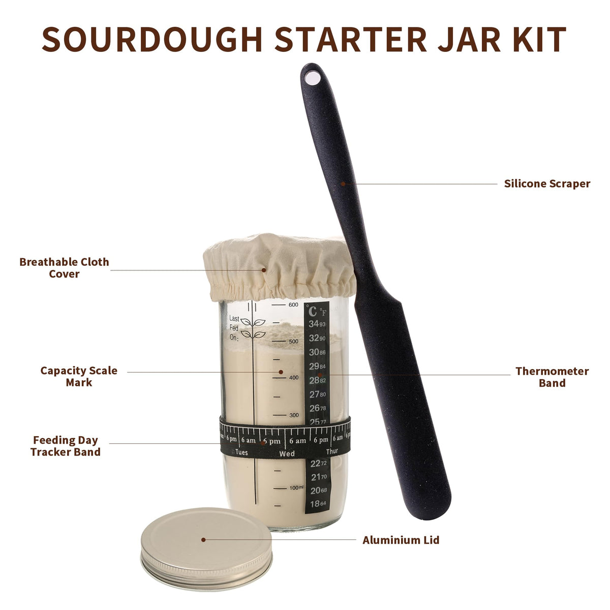 Complete Sourdough Starter Kit with Banneton Proofing Basket & Dough Scraper – All-in-One Bread Baking Set for Homemade Artisan Sourdough