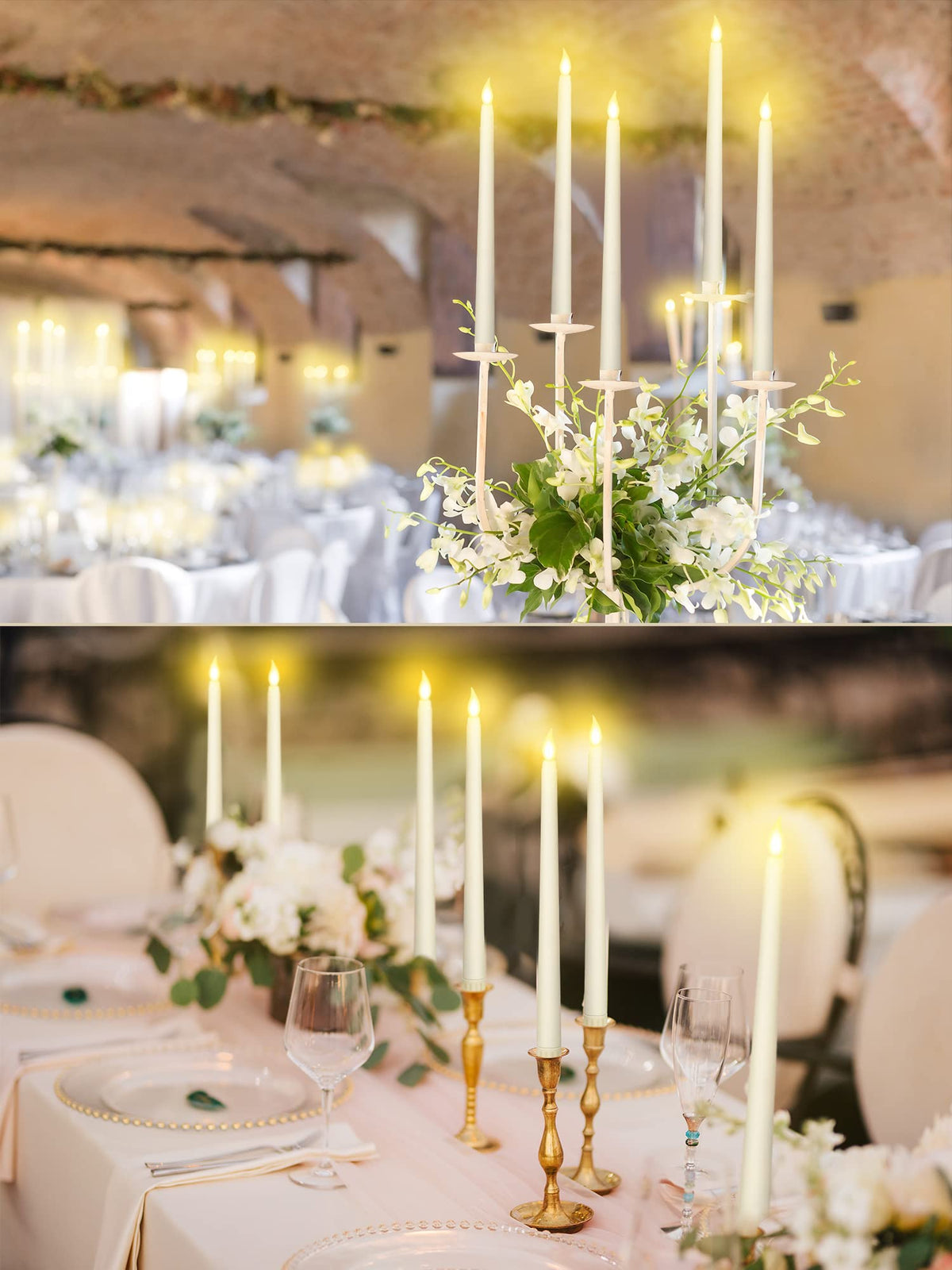 Retisee 100 Pcs 11 Inch Flameless Taper Candles LED Candles Bulk Battery Operated Taper Candle Flickering LED Candlesticks for Valentines Birthday Wedding Party Decor (Classic Style,Ivory)