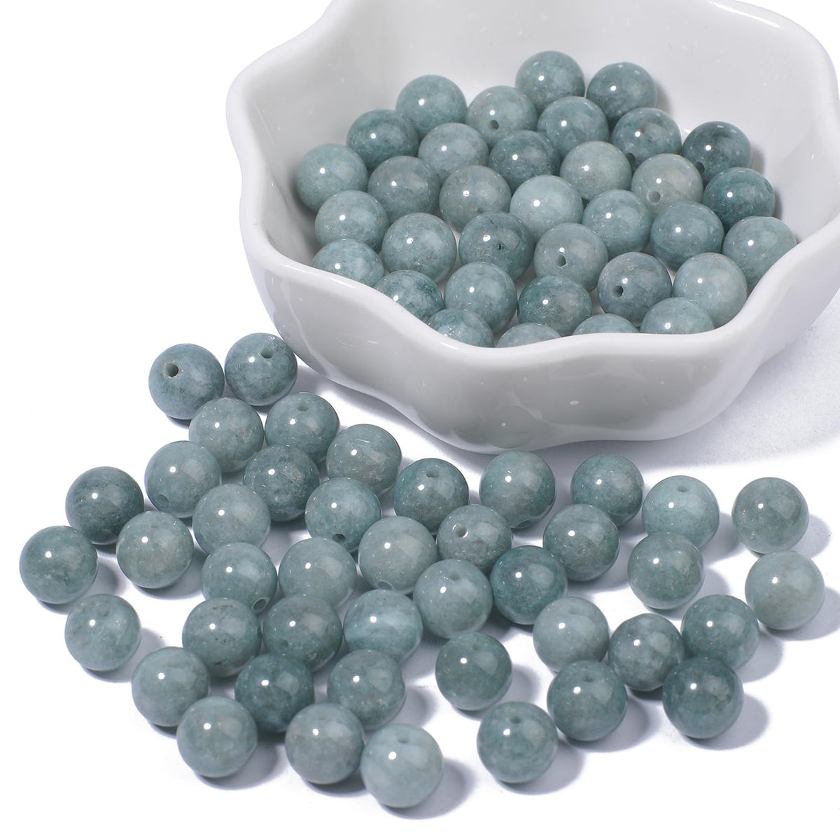 NITOPUPU 100Pcs 10mm Natural Smooth Burmese Jade Beads Round Loose Gemstone Stone Beads for Jewerly Making with Crystal Stretch Cord