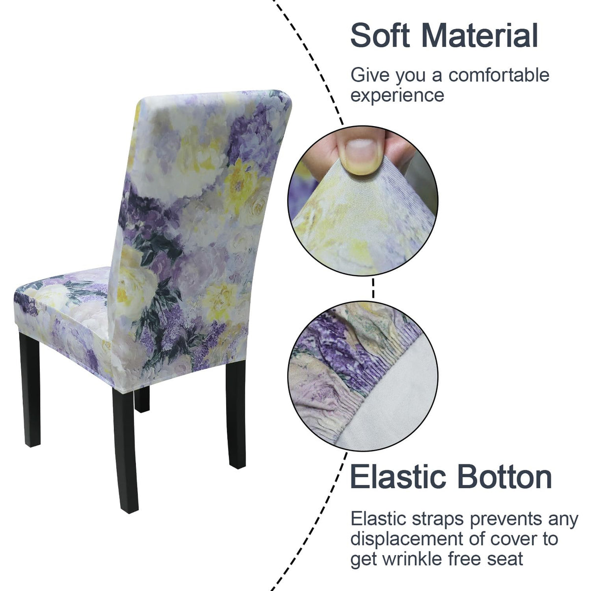 JQinHome Pattern Chair Covers for Dining Room Set of 4, High Stretch Removable Washable Parsons Chair Slipcover for Home Party Hotel Wedding Ceremony (Light Purple Flowers,4PCS)